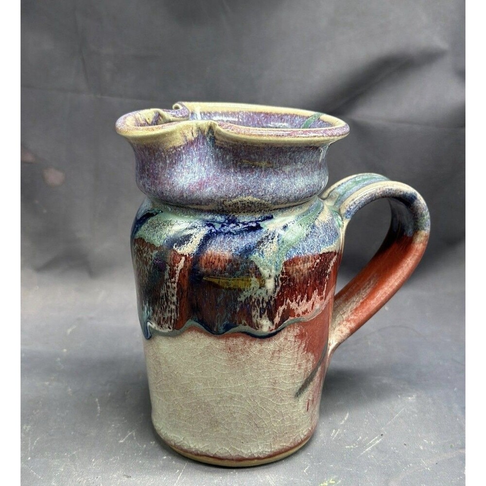 Art Pottery Pitcher Creamer Amazing Glaze Artist Signed Stoneware